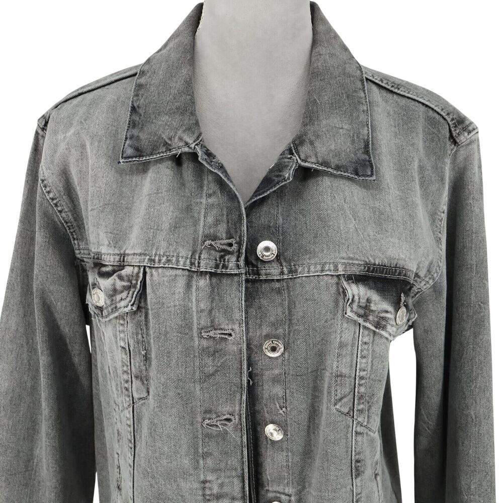 Kensie Jeans Jacket Womens Large Gray Cotton Denim Luxe Raw Hems Vintage - Picture 9 of 16